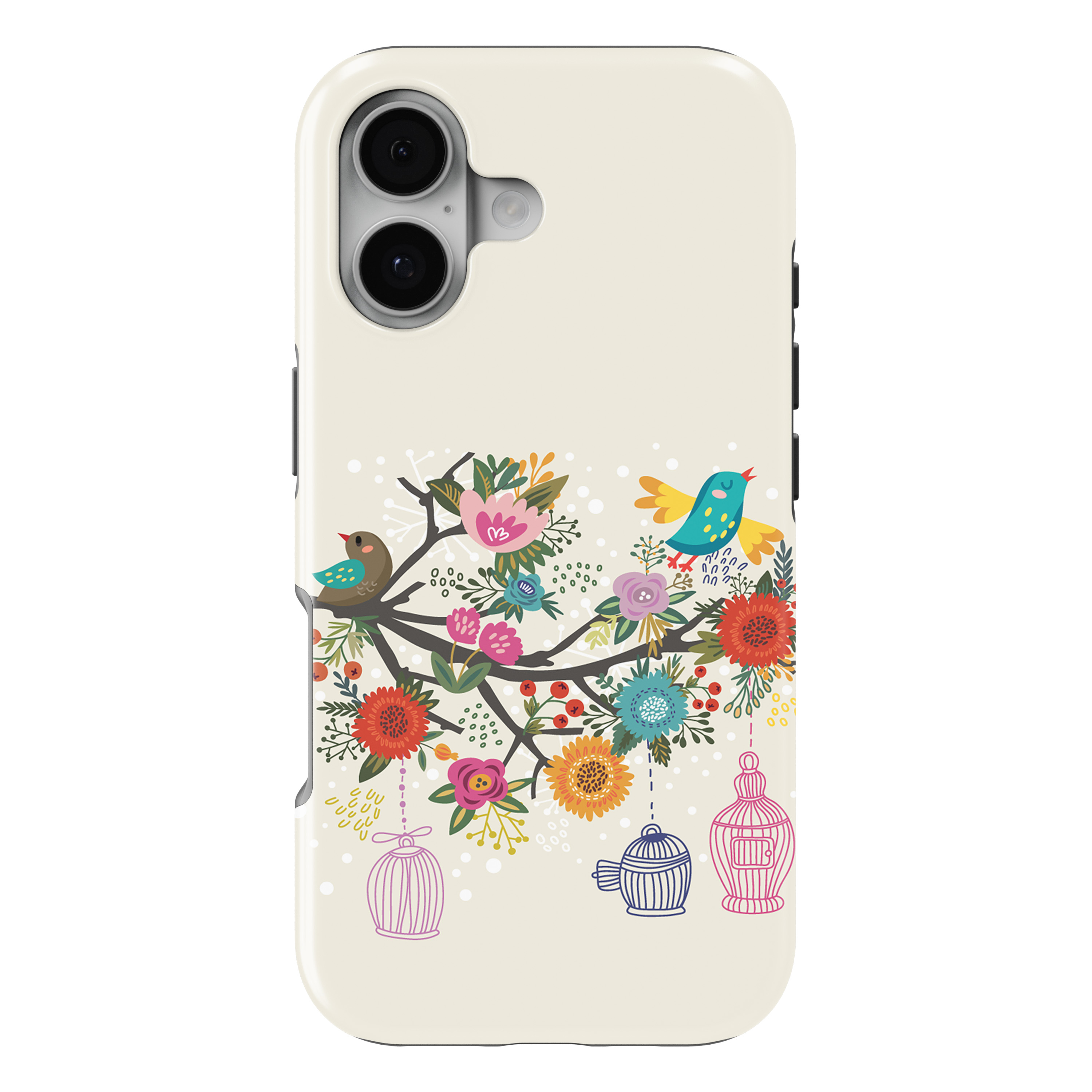 iPhone 17 MagSafe Tough Matte Case – Spring Collection – Floral Birds Teal Red