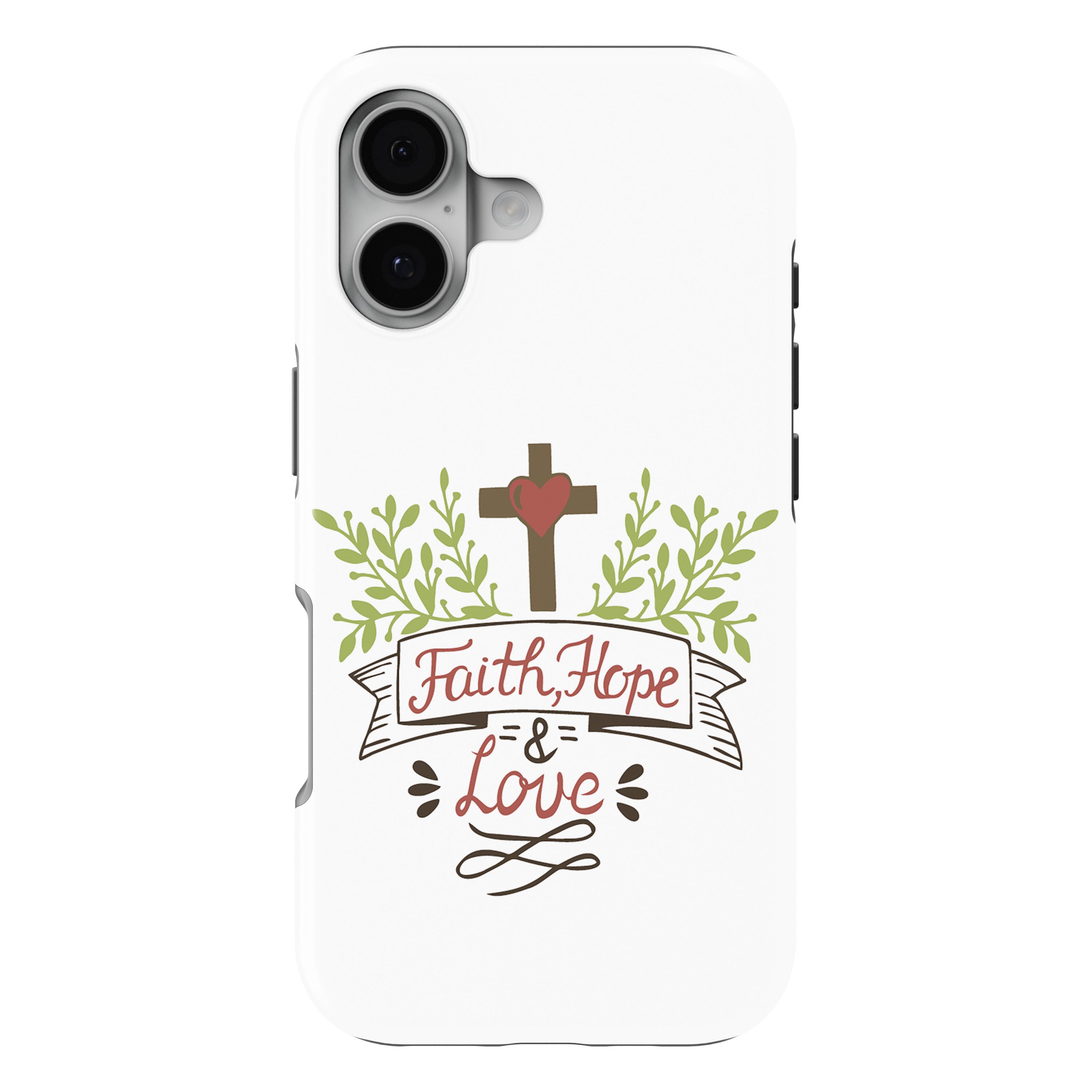 iPhone 17 MagSafe Tough Matte Case – Faith, Hope & Love – Cross & Leaves