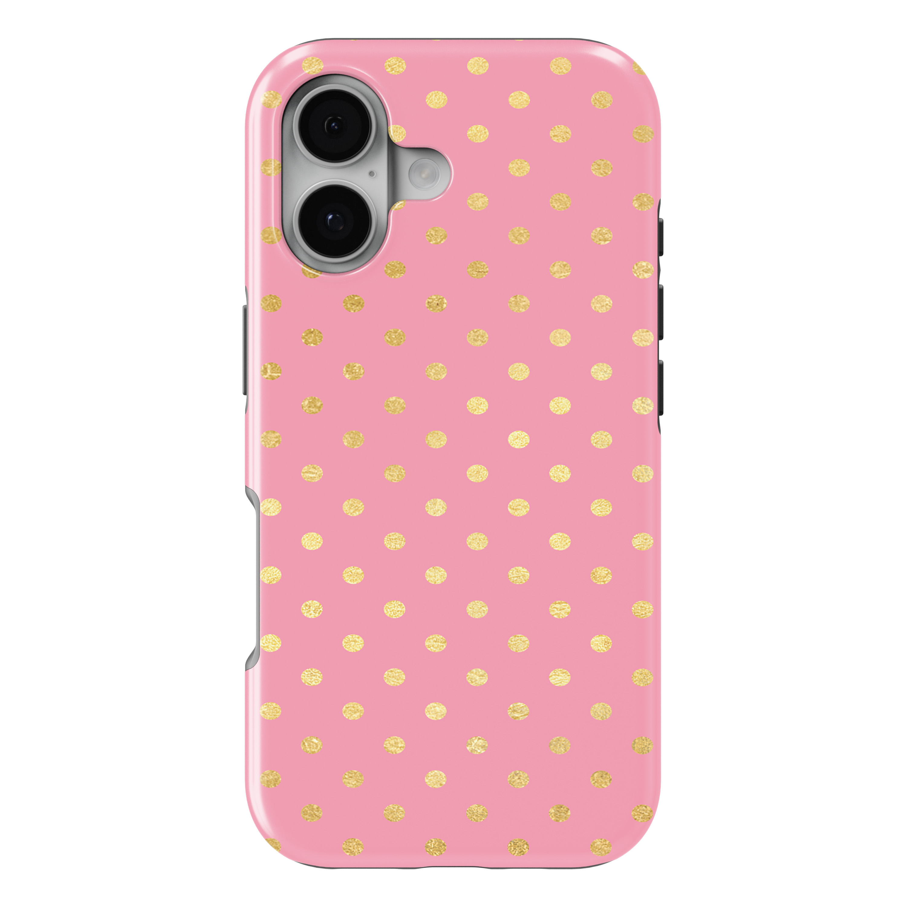 iPhone 17 MagSafe Tough Matte Case – Pink & Gold Polka Dot Pattern