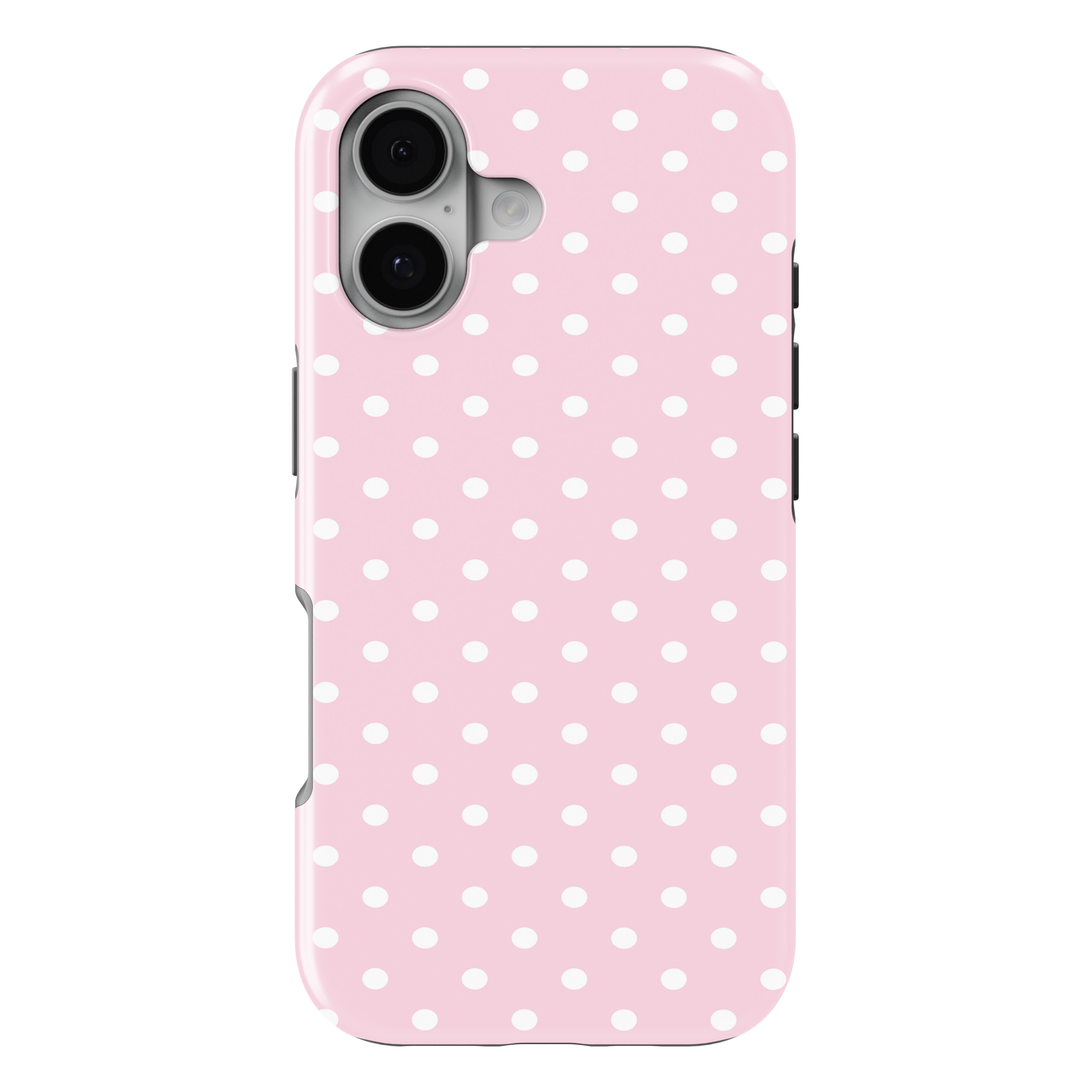 iPhone 17 MagSafe Tough Matte Case – Pink & White Polka Dot Pattern