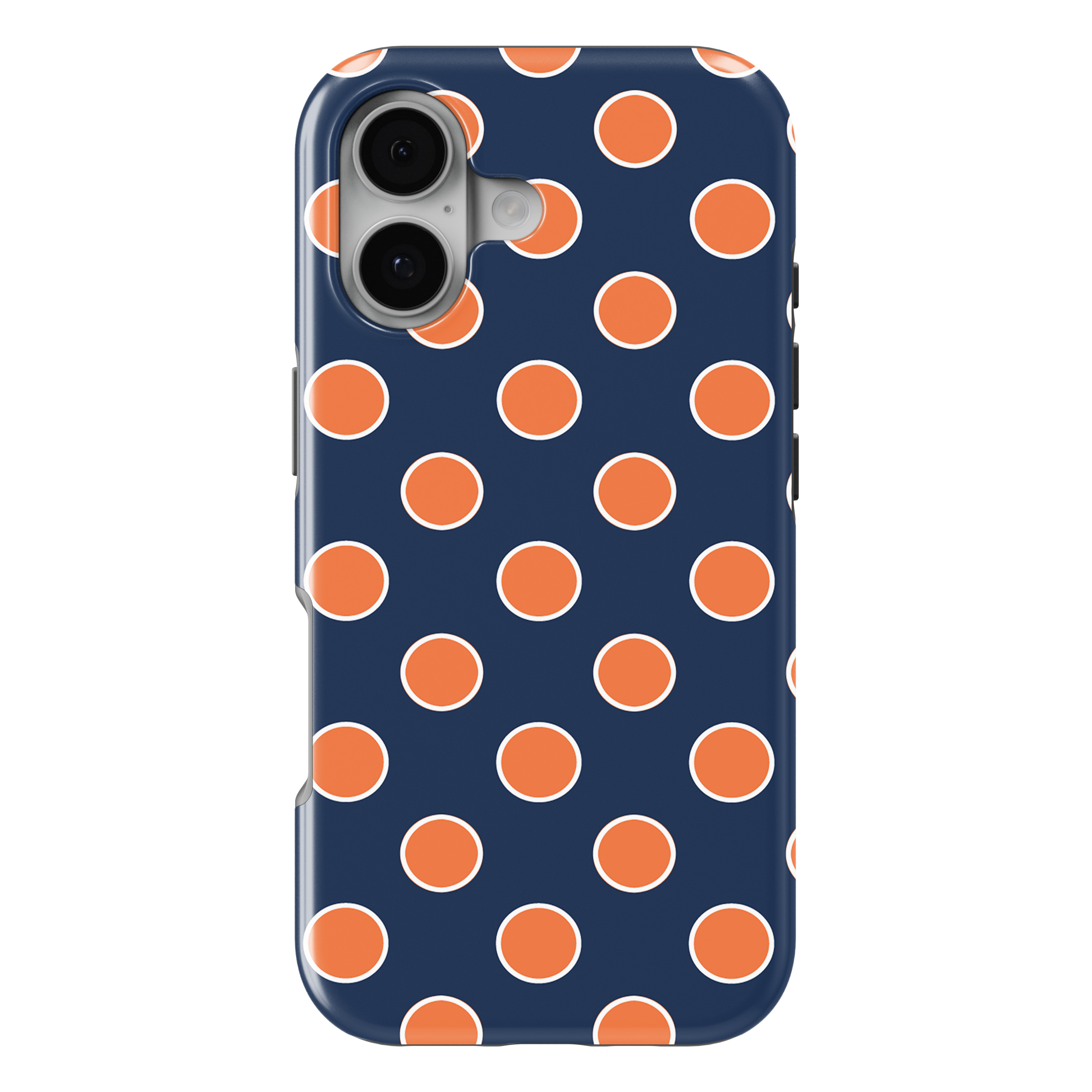 iPhone 17 MagSafe Tough Matte Case – Navy Orange White Polka Dots