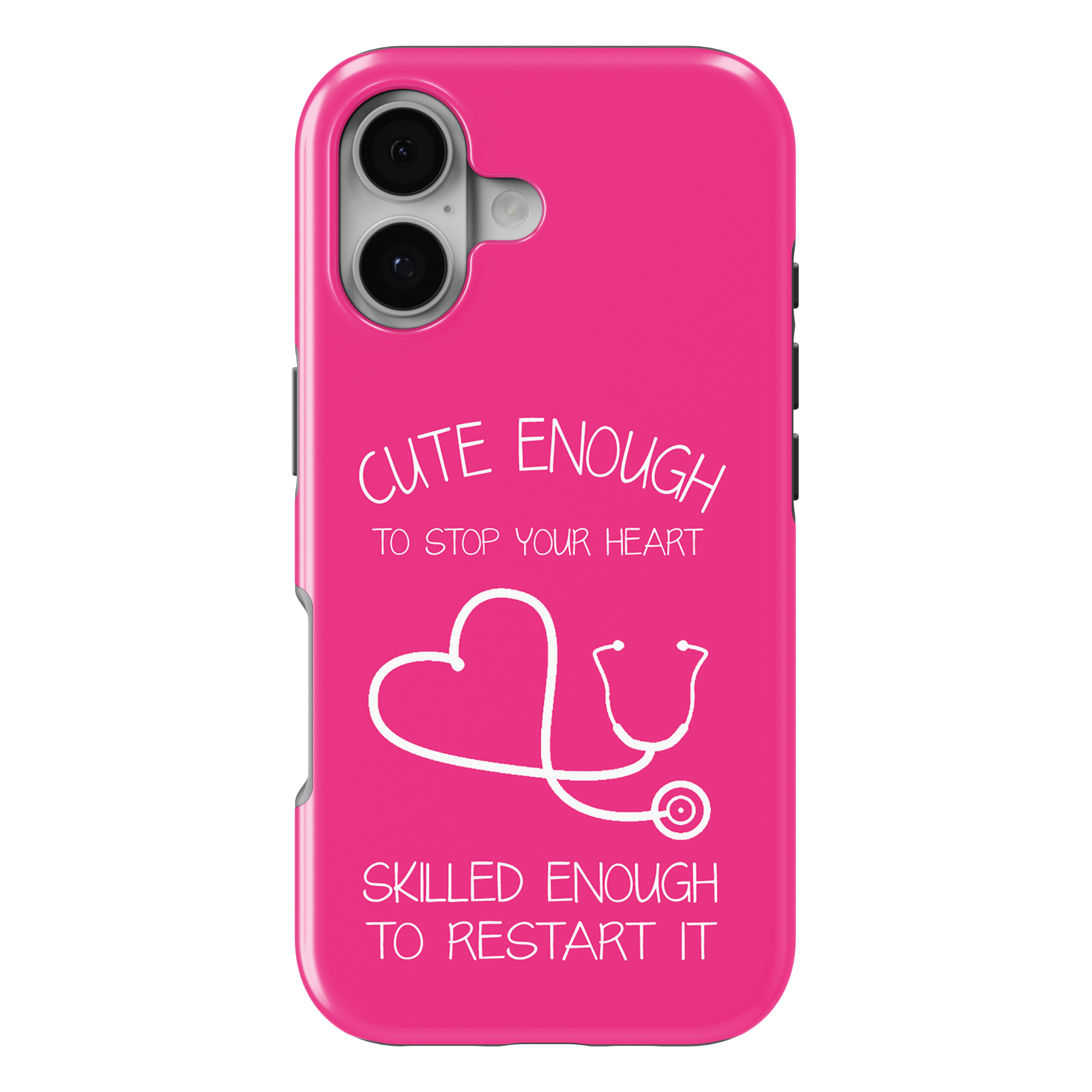 iPhone 17 MagSafe Tough Matte Case – Hot Pink Nurse Stethoscope Heart