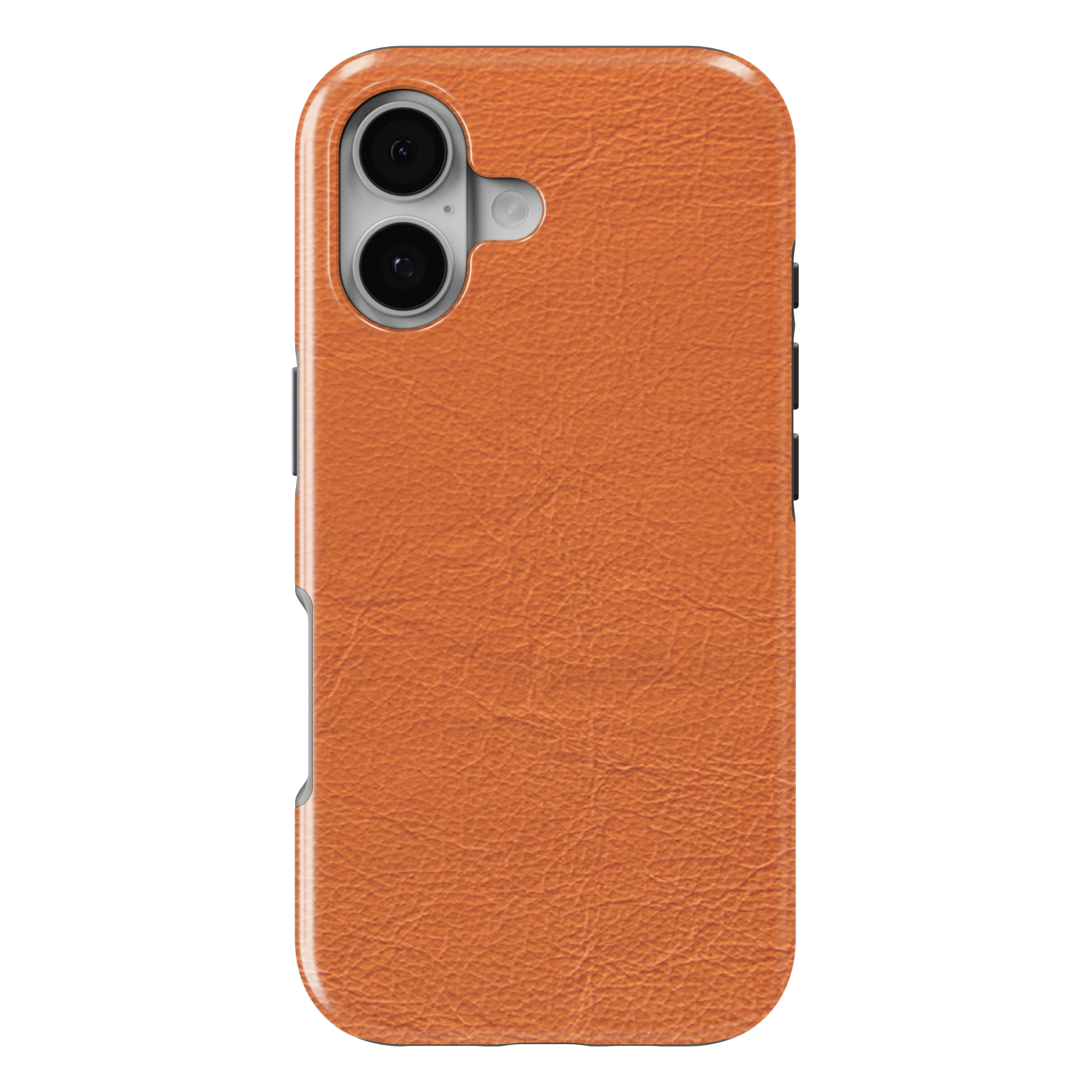iPhone 17 MagSafe Tough Matte Case – Orange Faux Leather Print Design
