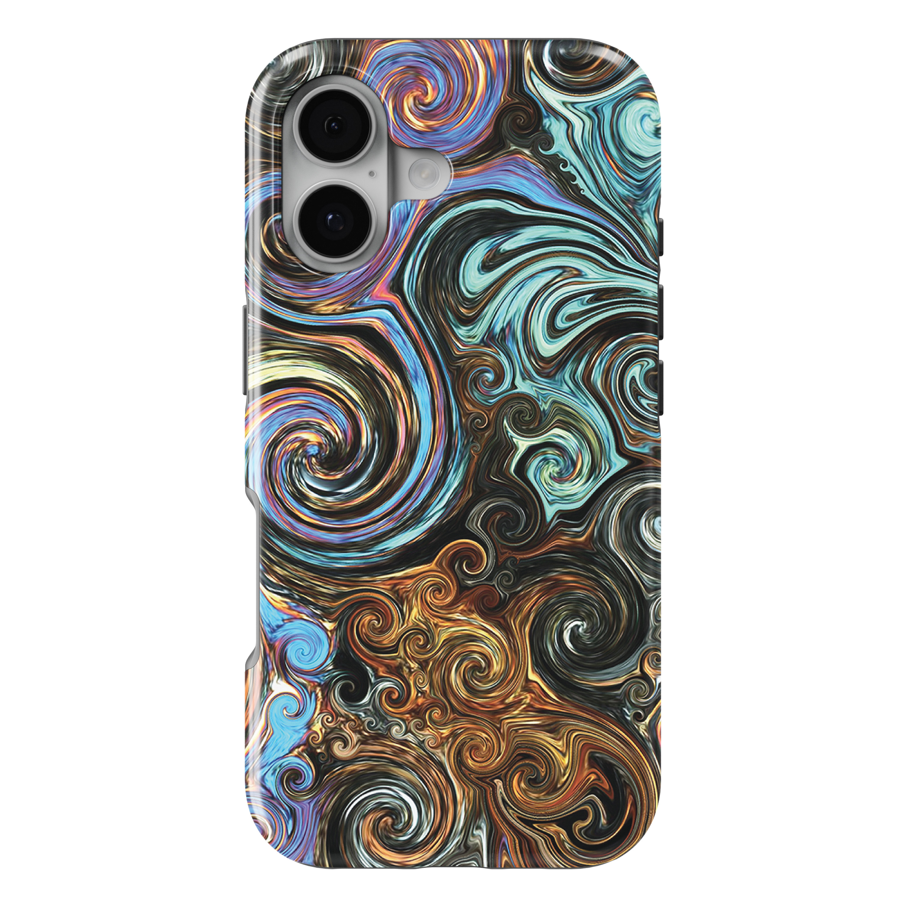 iPhone 17 MagSafe Tough Matte Case – Gold Brown Black Blue Abstract Swirls